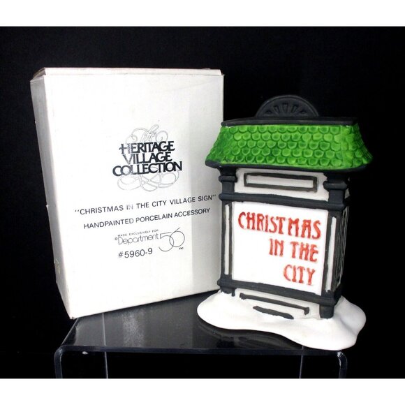 Dept 56 Heritage Christmas in the City Village Sign Retired W/ Box Retired - Picture 1 of 7